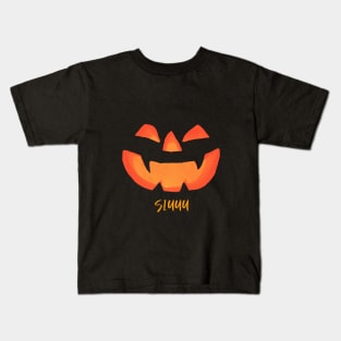 Halloween Pumpkin Jack O' Lantern Siuuu Text T-shirt Black Background Kids T-Shirt